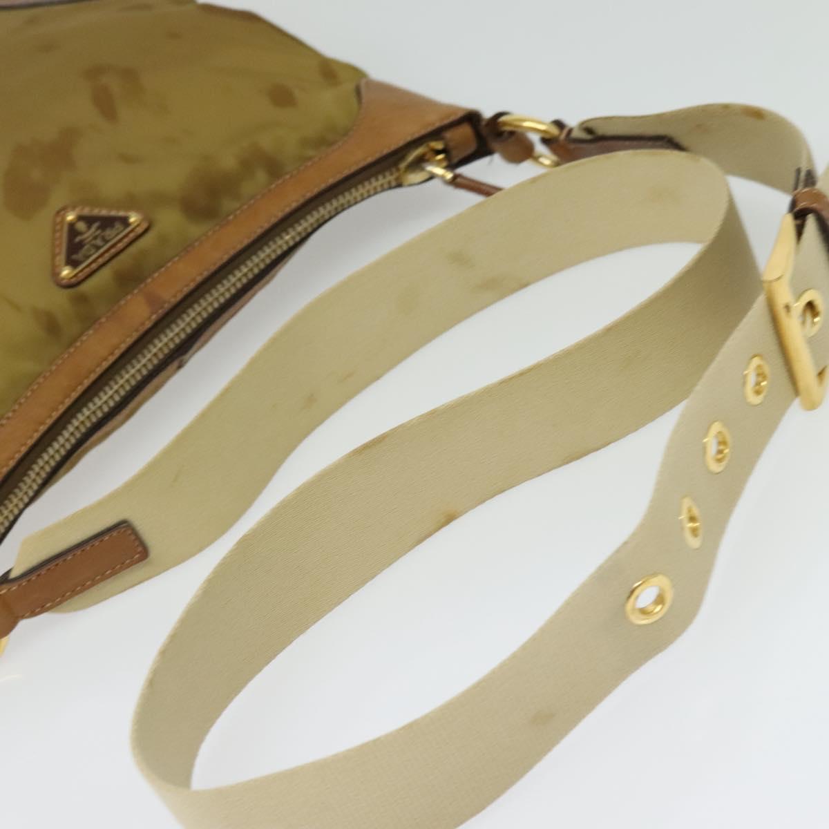 PRADA Shoulder Bag Nylon Leather Beige Gold Auth 140625