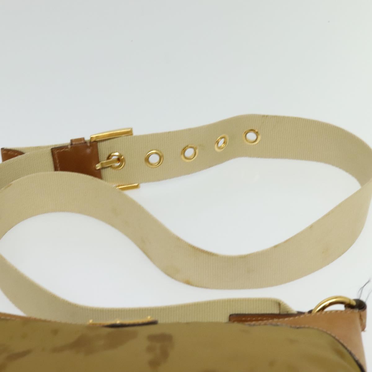 PRADA Shoulder Bag Nylon Leather Beige Gold Auth 140625