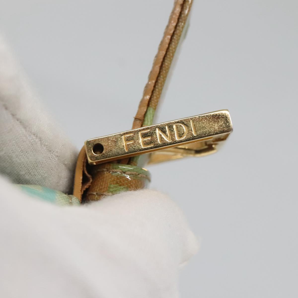 FENDI Zucchino Canvas Mamma Baguette Bag Enamel Peppermint Gold Auth 140635A