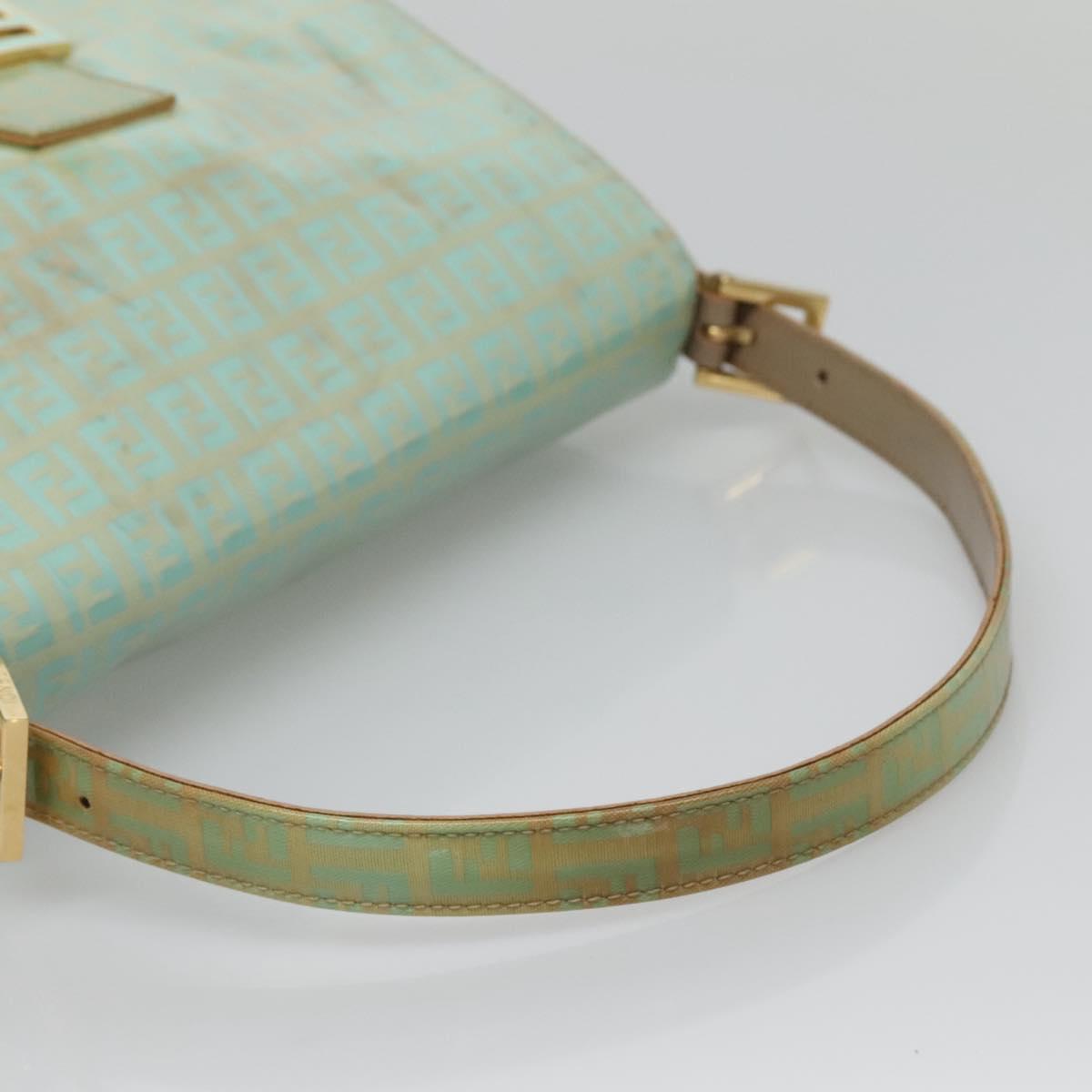 FENDI Zucchino Canvas Mamma Baguette Bag Enamel Peppermint Gold Auth 140635A