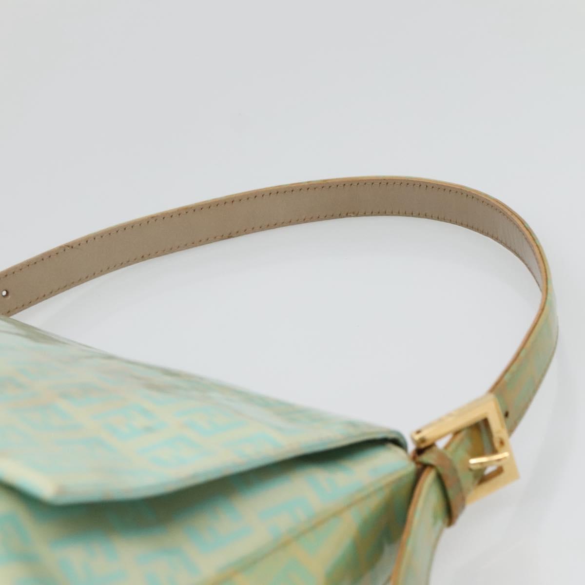 FENDI Zucchino Canvas Mamma Baguette Bag Enamel Peppermint Gold Auth 140635