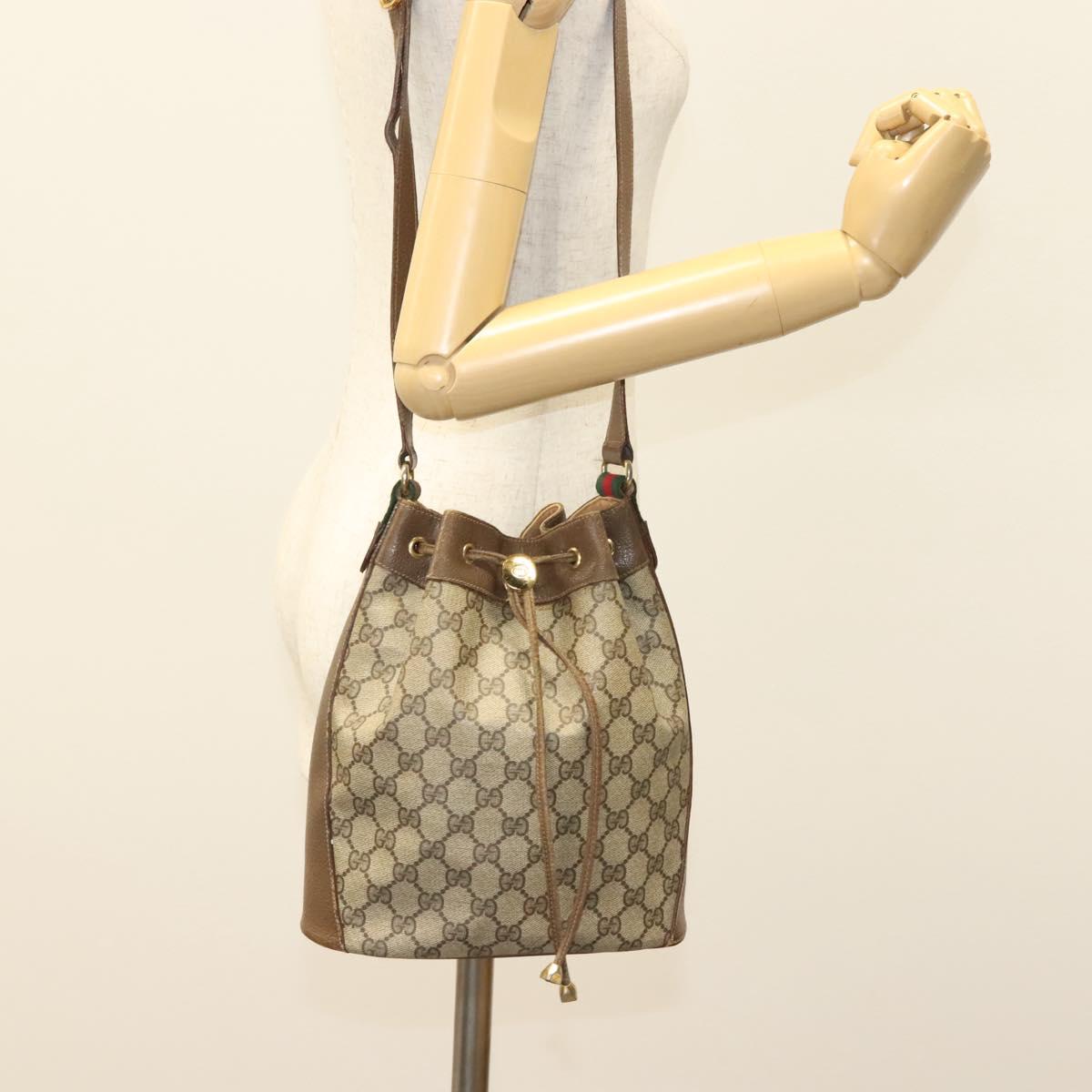 GUCCI GG Supreme Web Sherry Line Bag PVC Beige Gold 72 02 034 Auth 140637