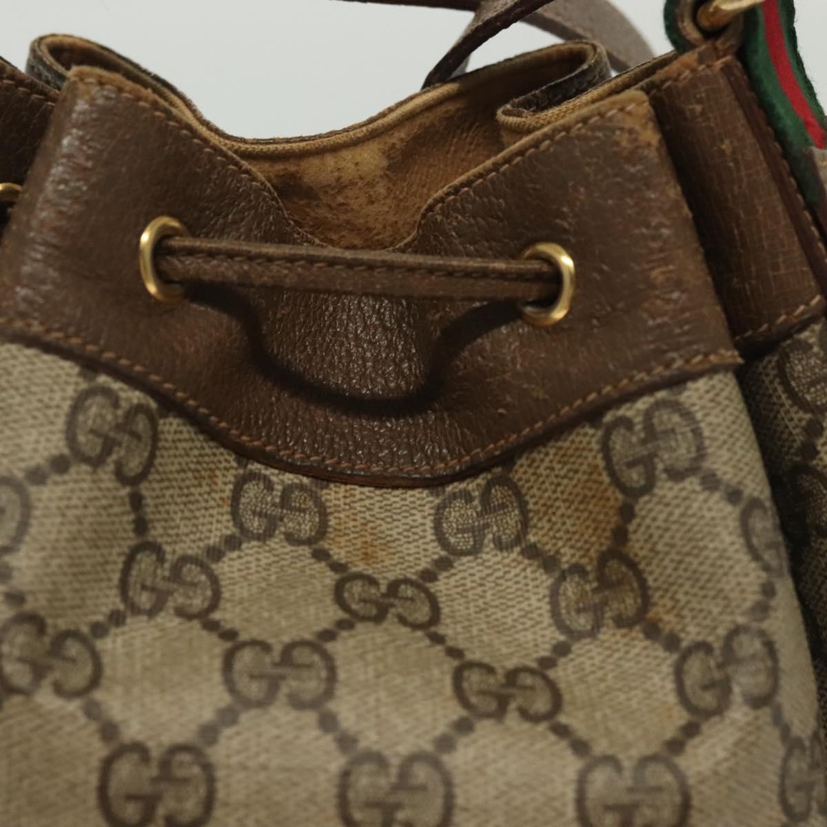 GUCCI GG Supreme Web Sherry Line Bag PVC Beige Gold 72 02 034 Auth 140637