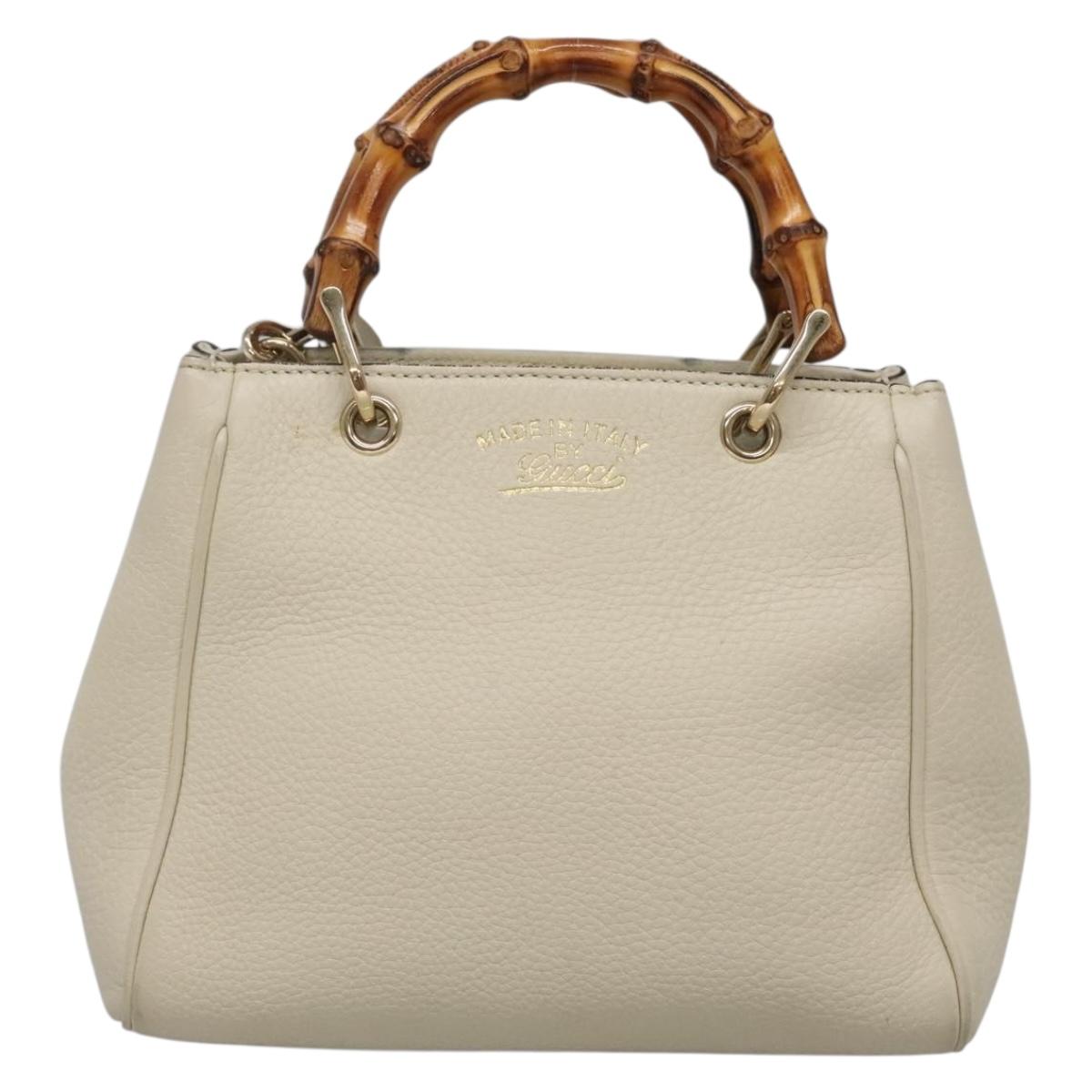 GUCCI Bamboo Hand Bag Leather 2way White Gold 368823 Auth 140639