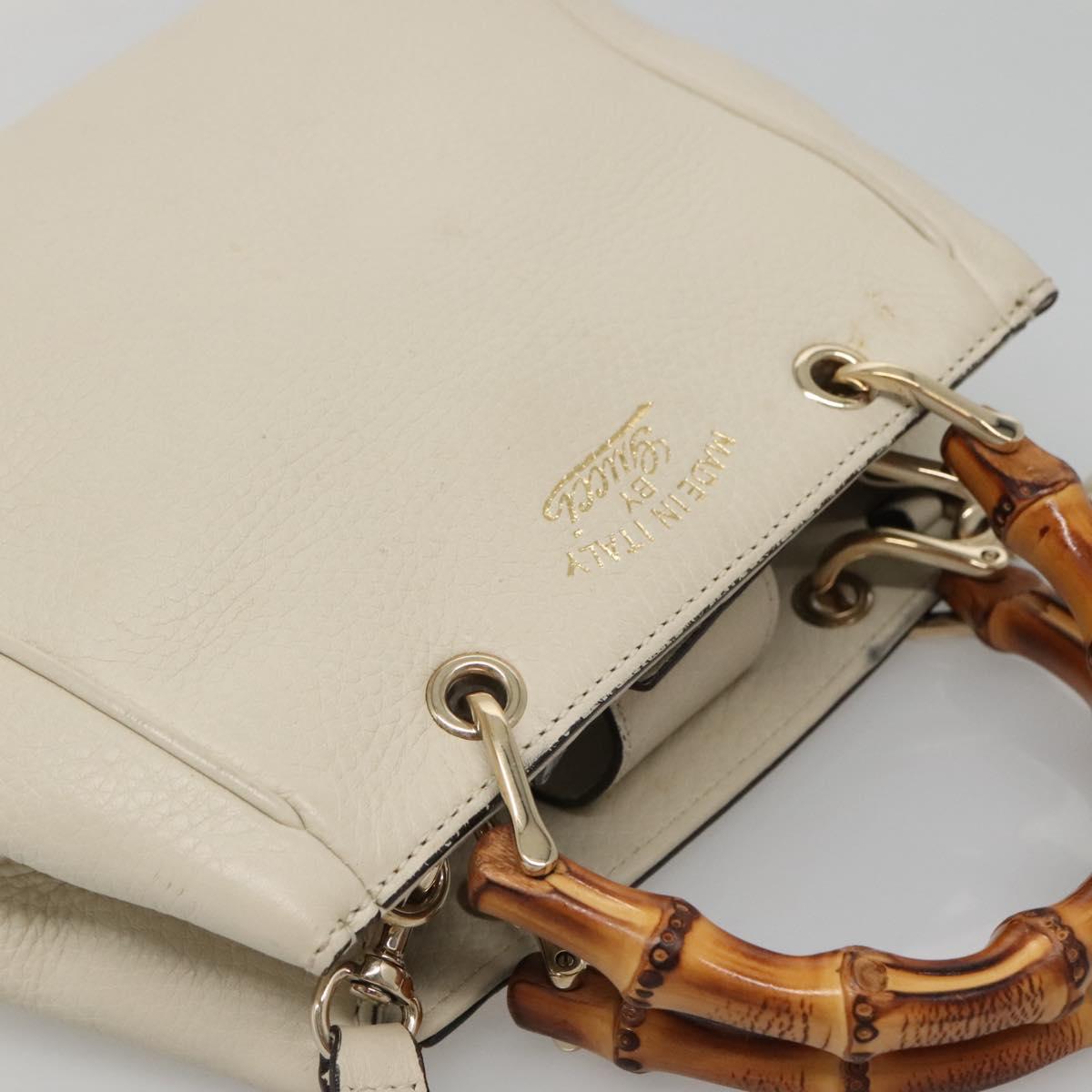 GUCCI Bamboo Hand Bag Leather 2way White Gold 368823 Auth 140639
