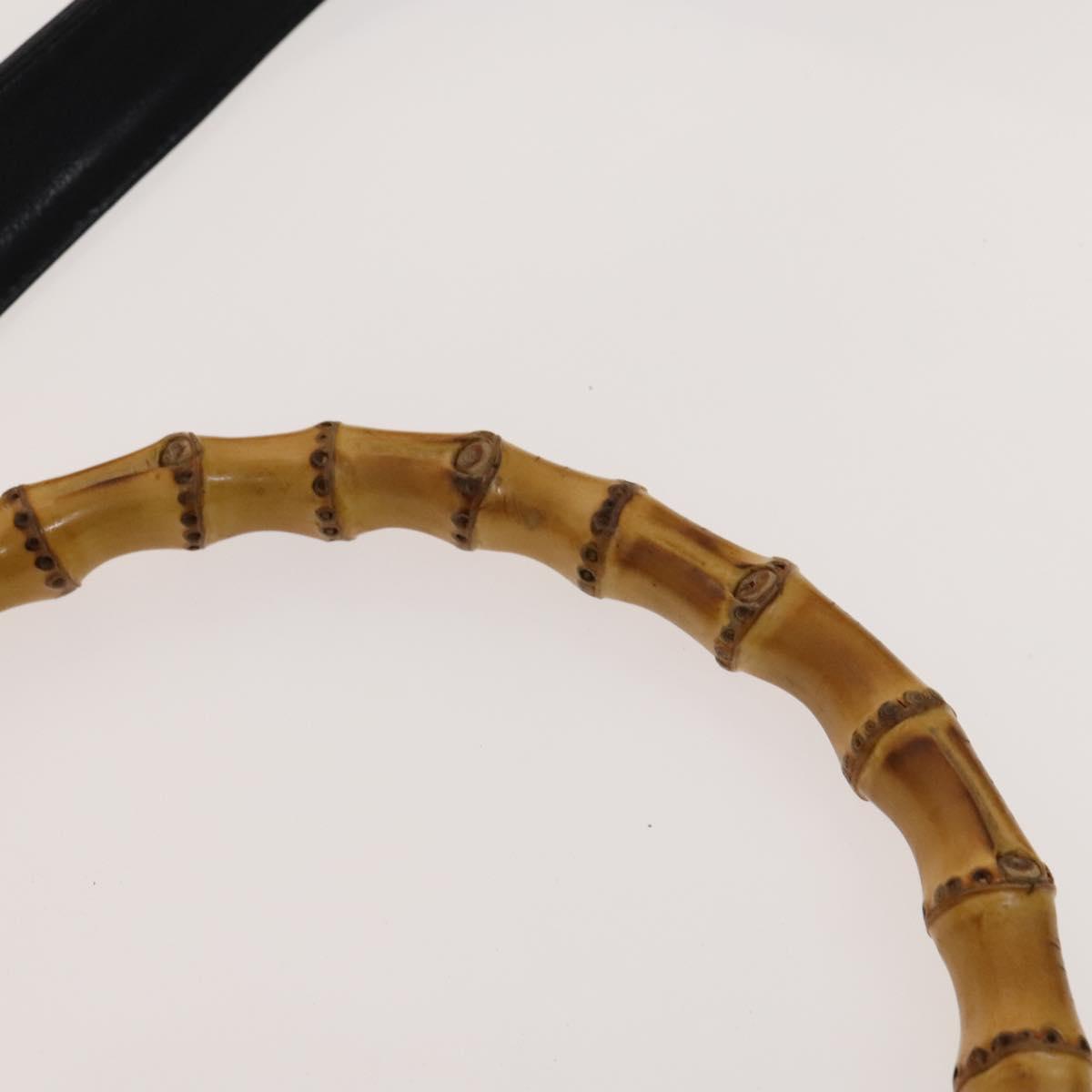 GUCCI Bamboo Hand Bag Leather 2way Black Gold 001 1781 1577 Auth 140641