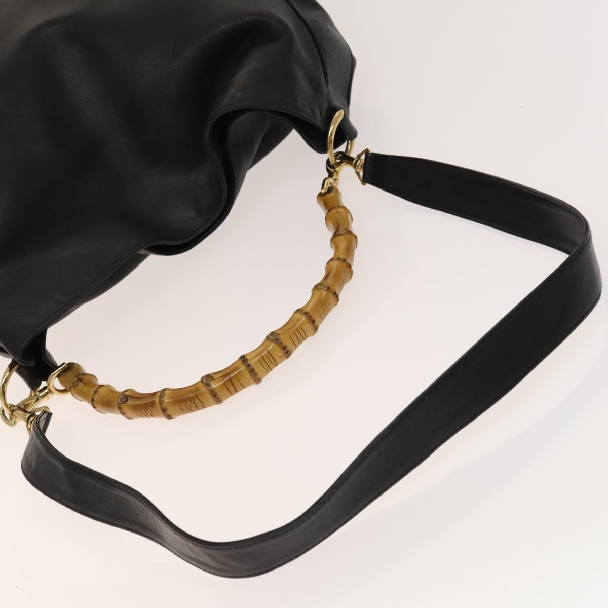 GUCCI Bamboo Hand Bag Leather 2way Black Gold 001 1781 1577 Auth 140641