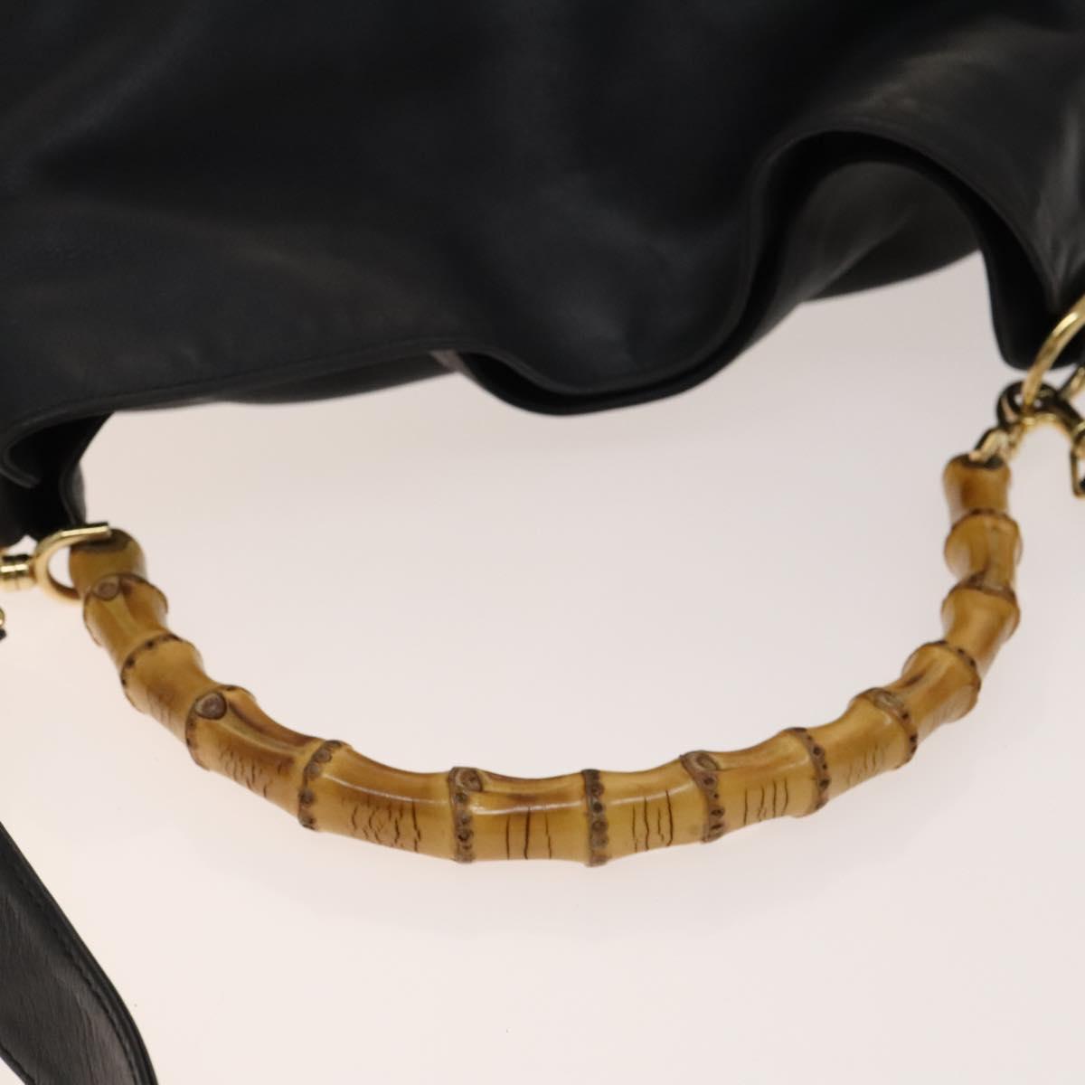 GUCCI Bamboo Hand Bag Leather 2way Black Gold 001 1781 1577 Auth 140641