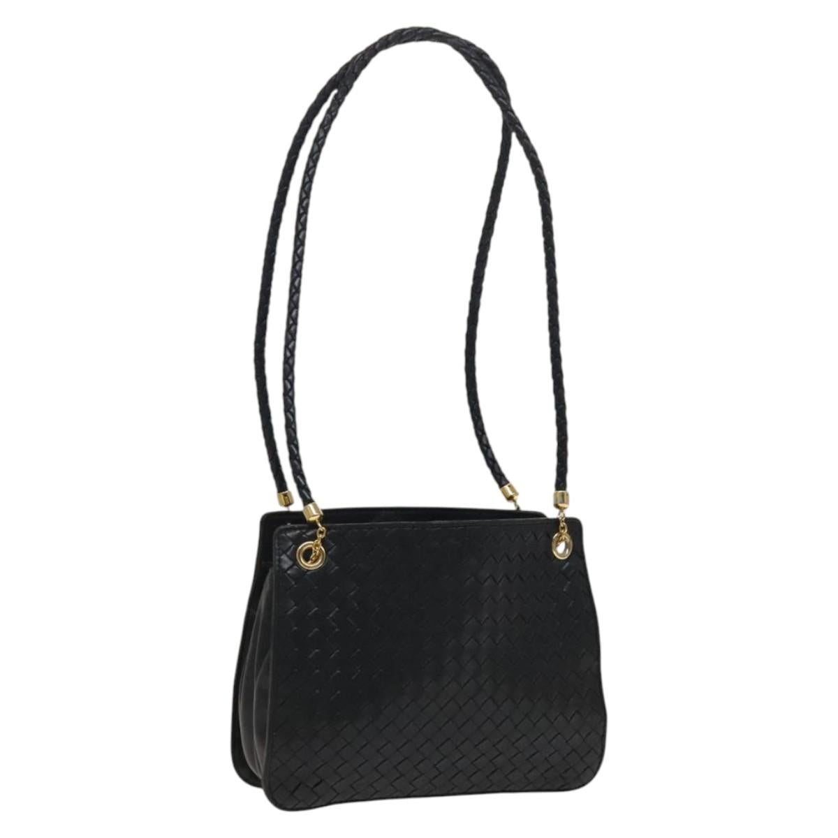 BOTTEGA VENETA INTRECCIATO Shoulder Bag Leather Navy Gold Auth 140642
