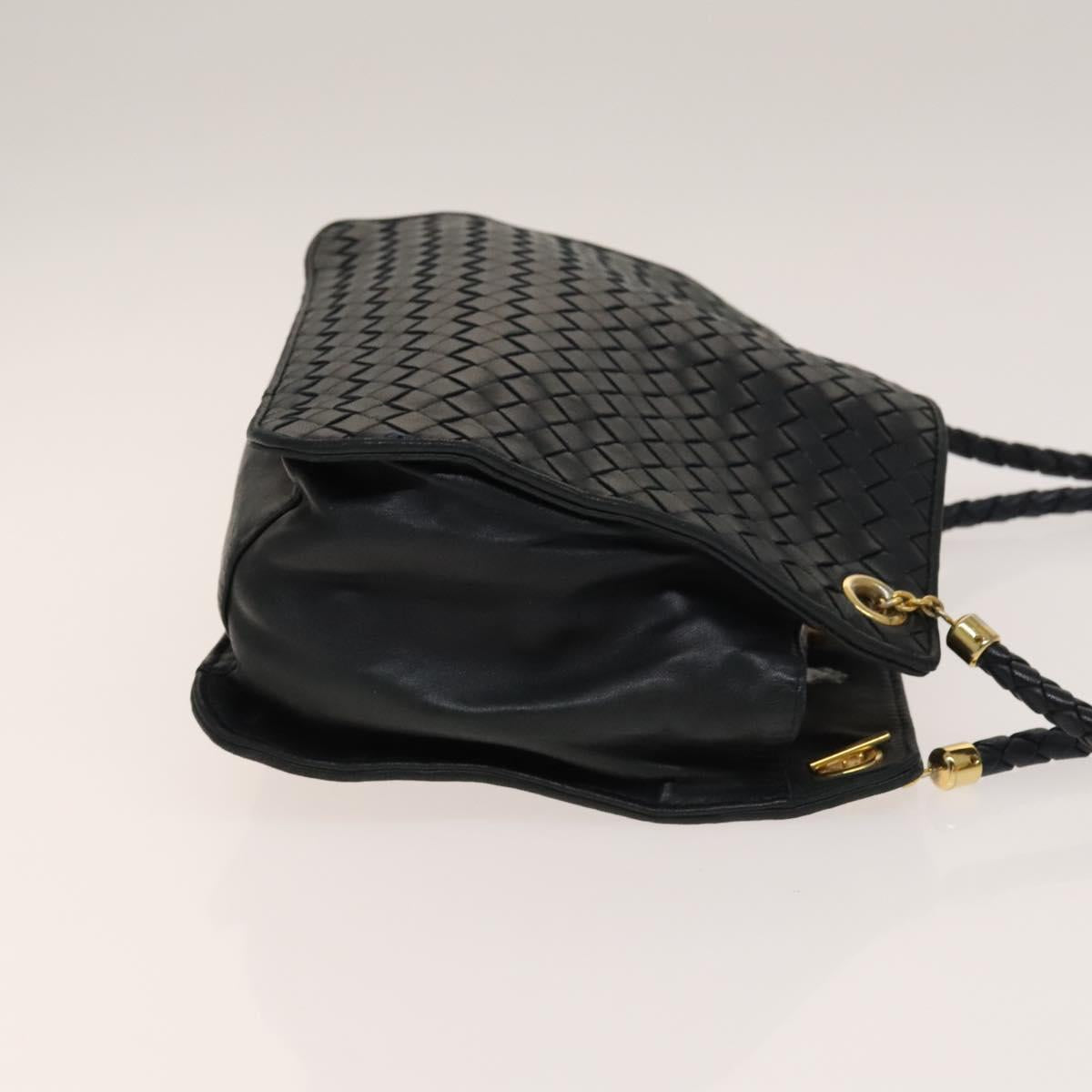 BOTTEGA VENETA INTRECCIATO Shoulder Bag Leather Navy Gold Auth 140642