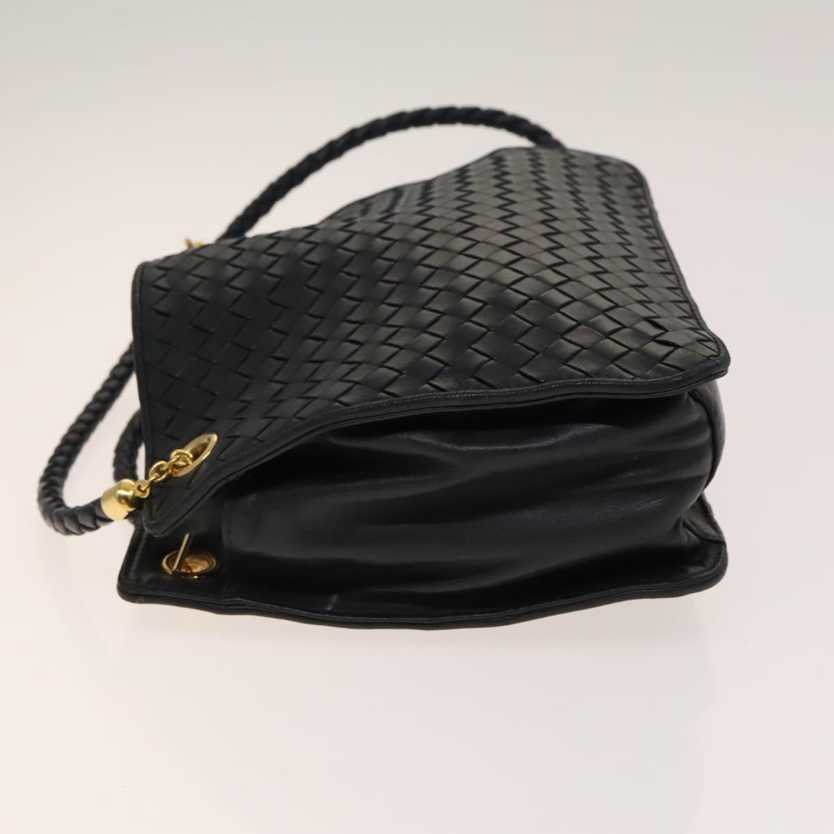 BOTTEGA VENETA INTRECCIATO Shoulder Bag Leather Navy Gold Auth 140642