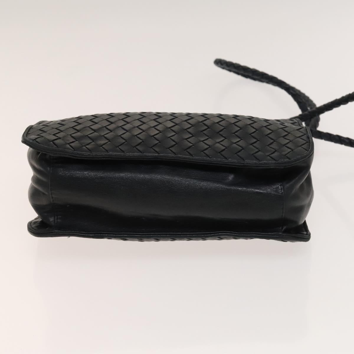 BOTTEGA VENETA INTRECCIATO Shoulder Bag Leather Navy Gold Auth 140642