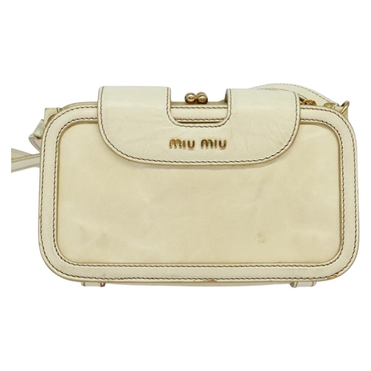 Miu Miu Shoulder Bag Leather White Gold Auth 140643
