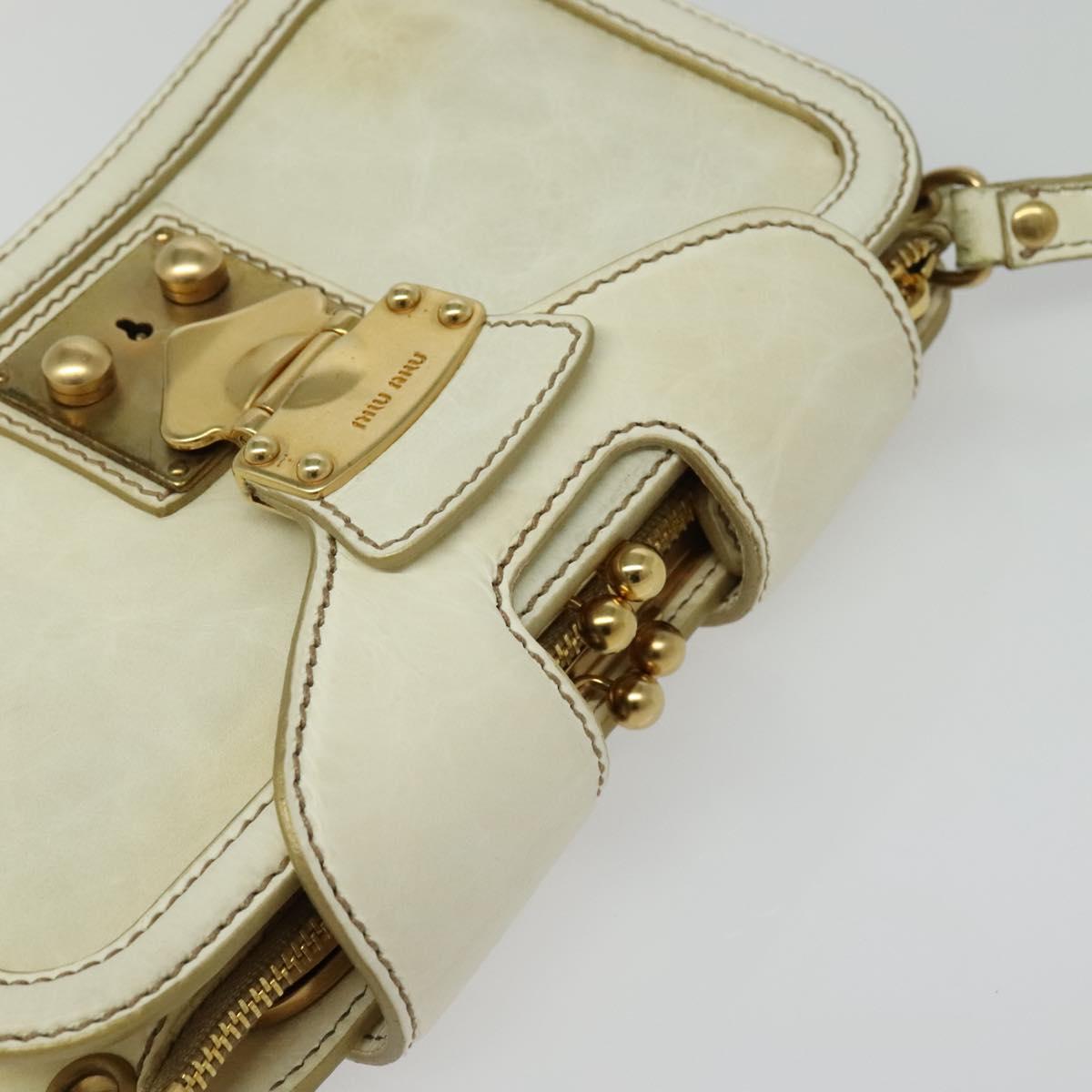 Miu Miu Shoulder Bag Leather White Gold Auth 140643