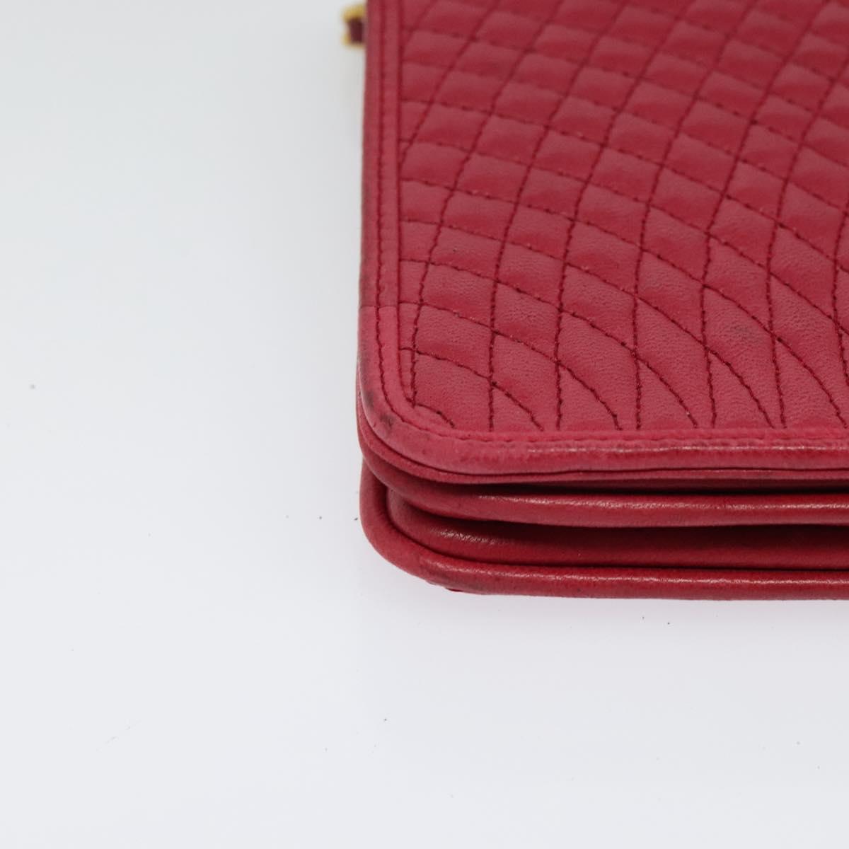 BALLY Chain Shoulder Bag Leather Red Gold Auth 140668