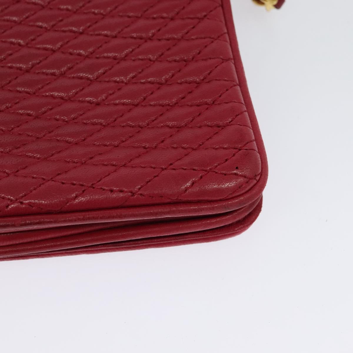 BALLY Chain Shoulder Bag Leather Red Gold Auth 140668