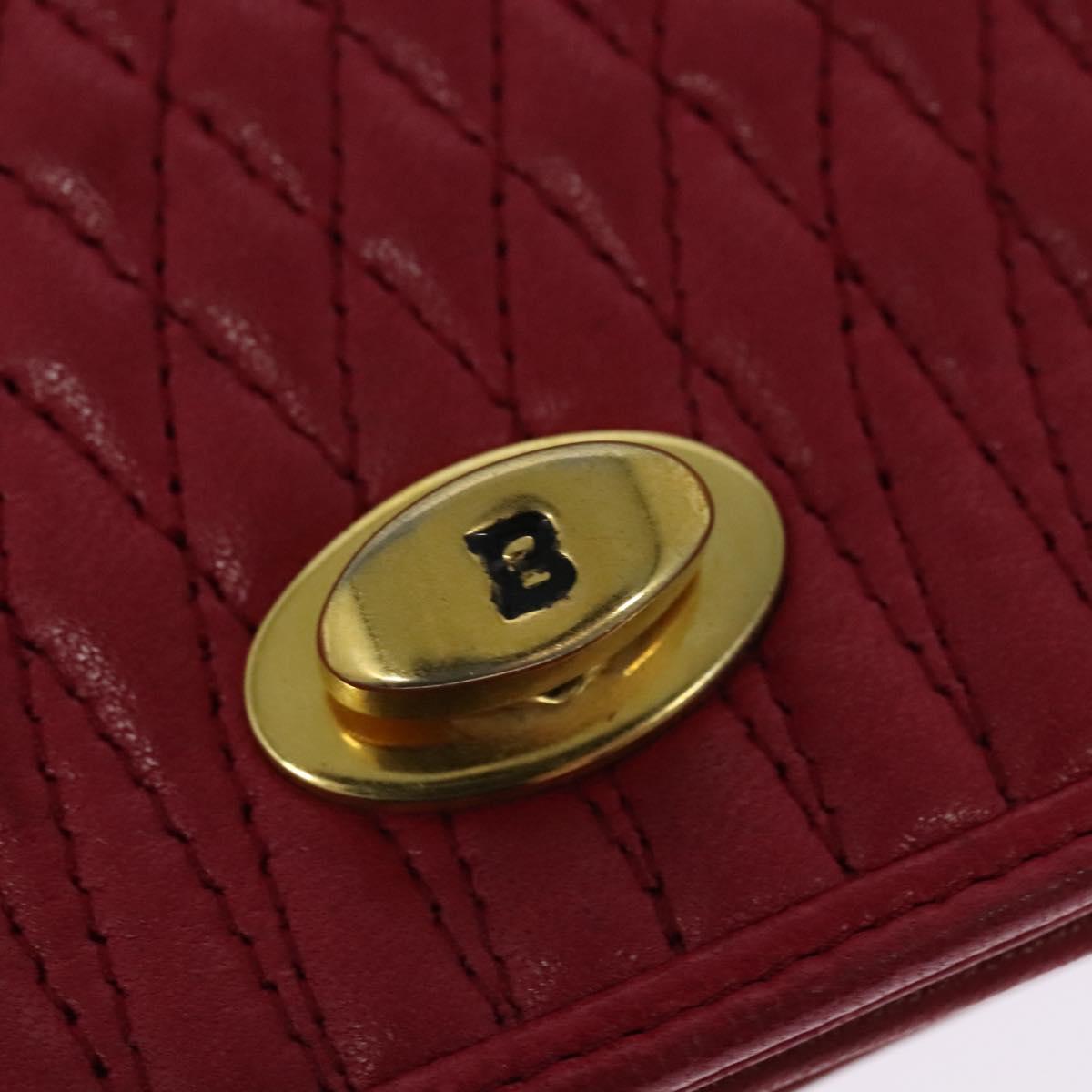 BALLY Chain Shoulder Bag Leather Red Gold Auth 140668