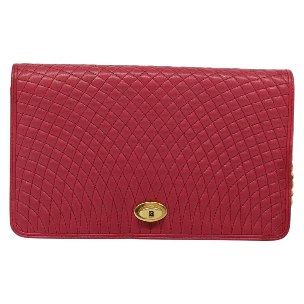 BALLY Chain Shoulder Bag Leather Red Gold Auth 140668