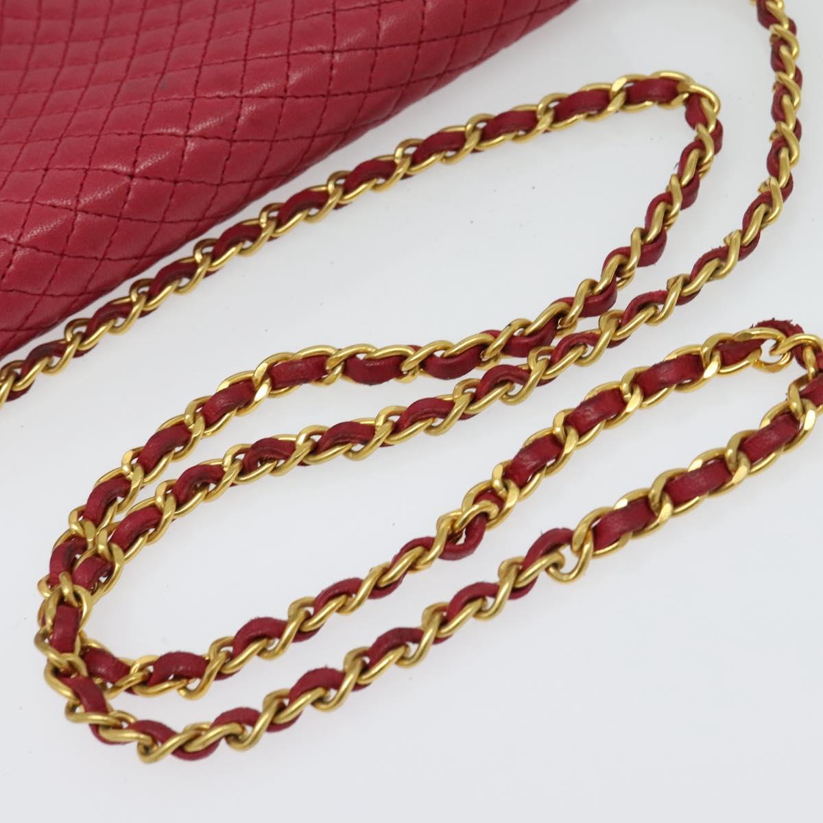 BALLY Chain Shoulder Bag Leather Red Gold Auth 140668