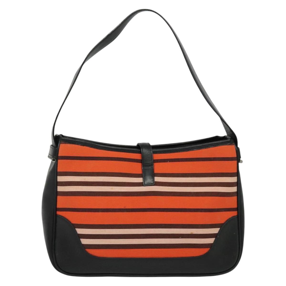 BURBERRY Blue Label Shoulder Bag Canvas Orange Silver Auth 140671