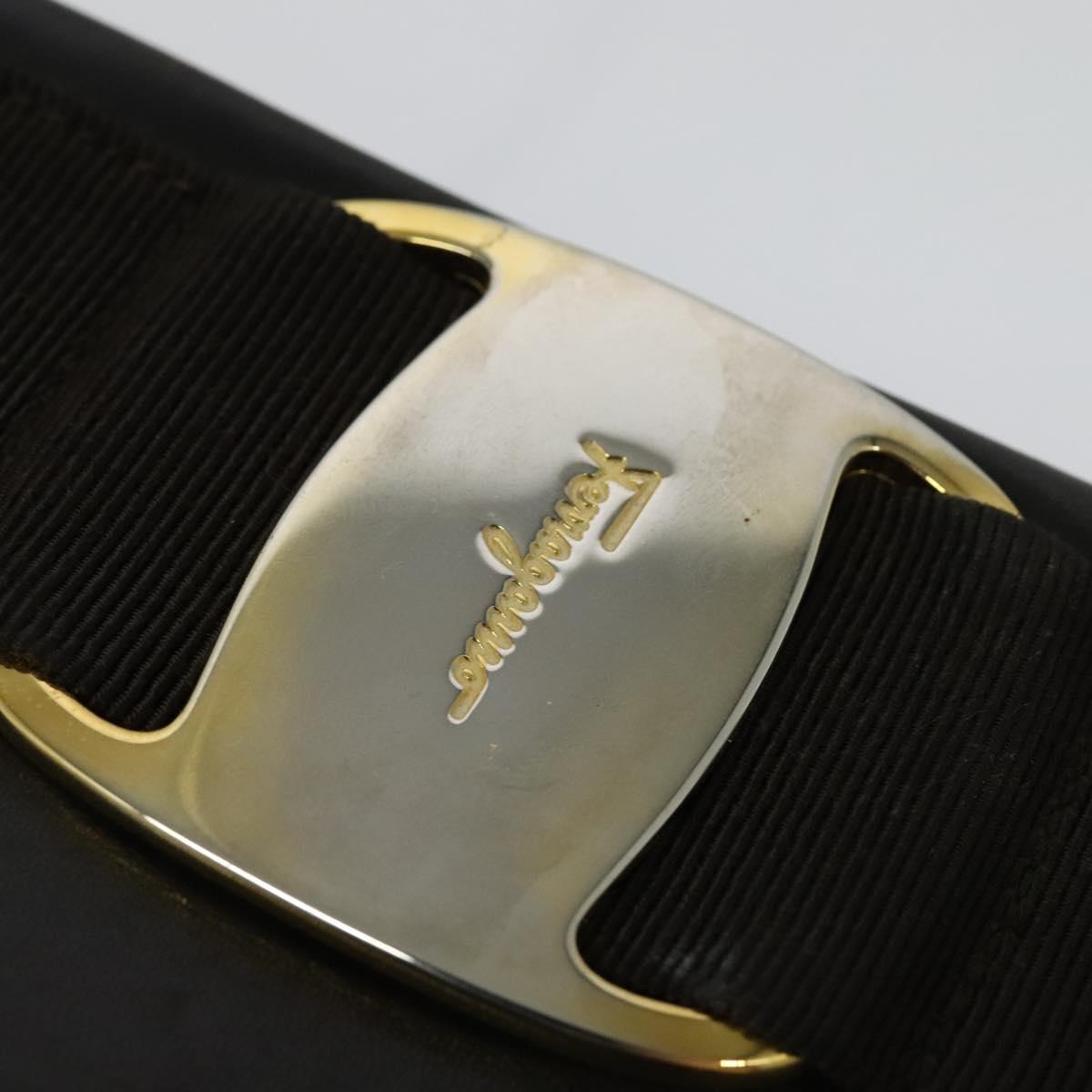 Salvatore Ferragamo Vala Shoulder Bag Leather Brown Gold Auth 140673