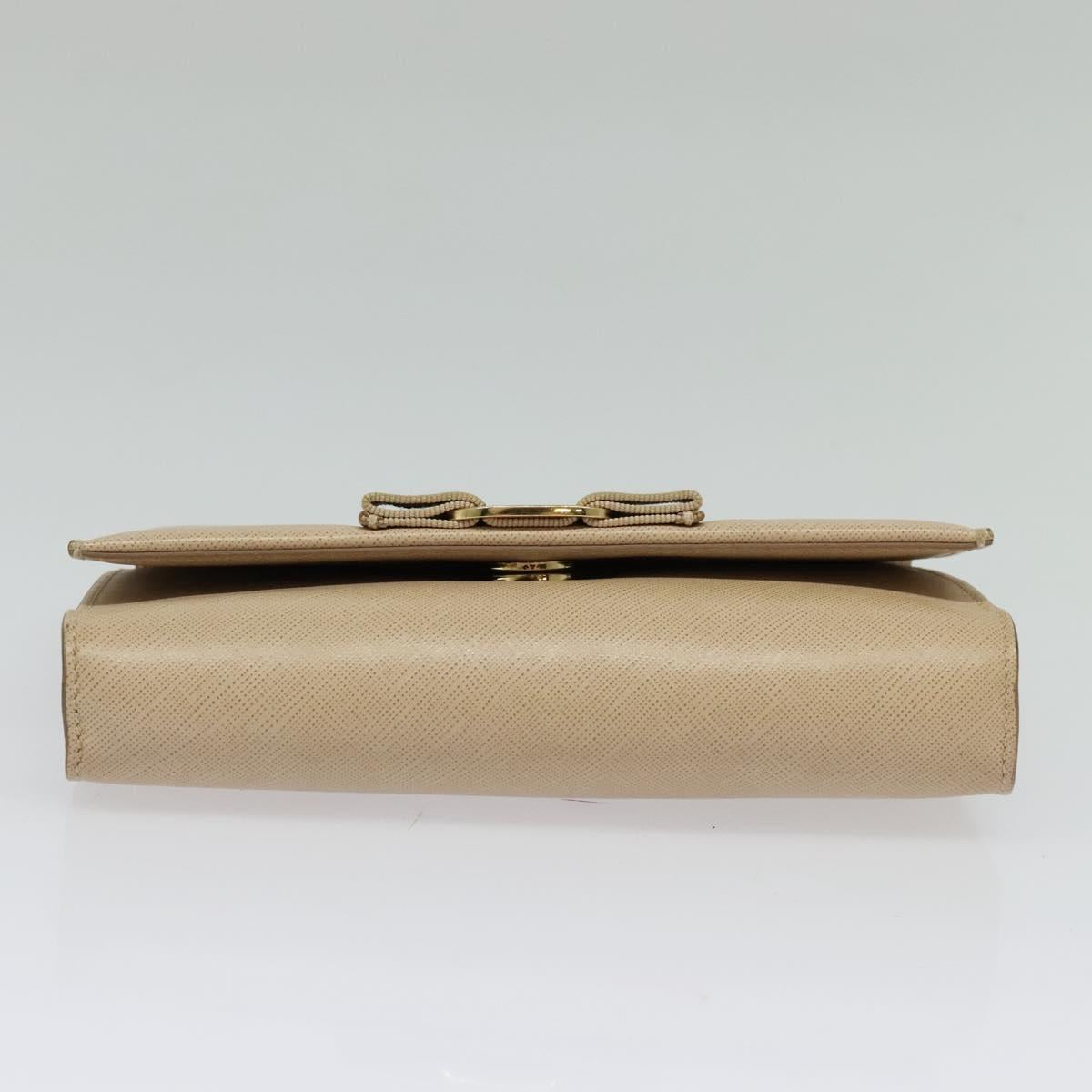 Salvatore Ferragamo Chain Vala Shoulder Bag Leather Beige Gold Auth 140674