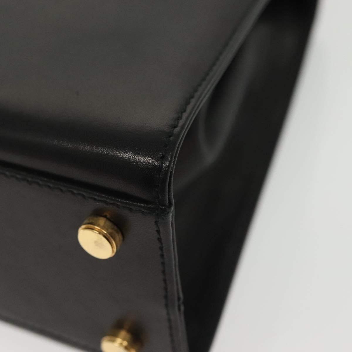 Salvatore Ferragamo Gancini Hand Bag Leather Black Gold Auth 140675