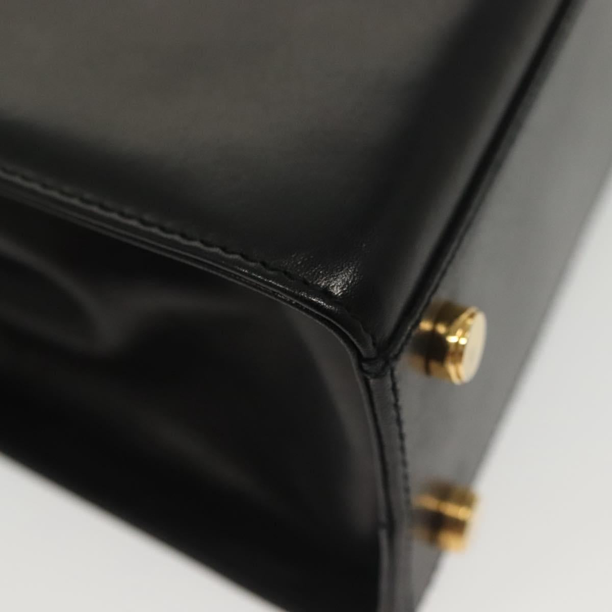 Salvatore Ferragamo Gancini Hand Bag Leather Black Gold Auth 140675