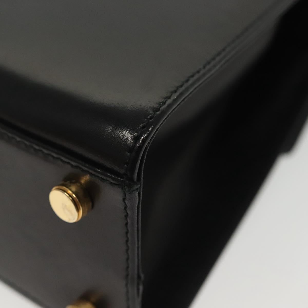 Salvatore Ferragamo Gancini Hand Bag Leather Black Gold Auth 140675