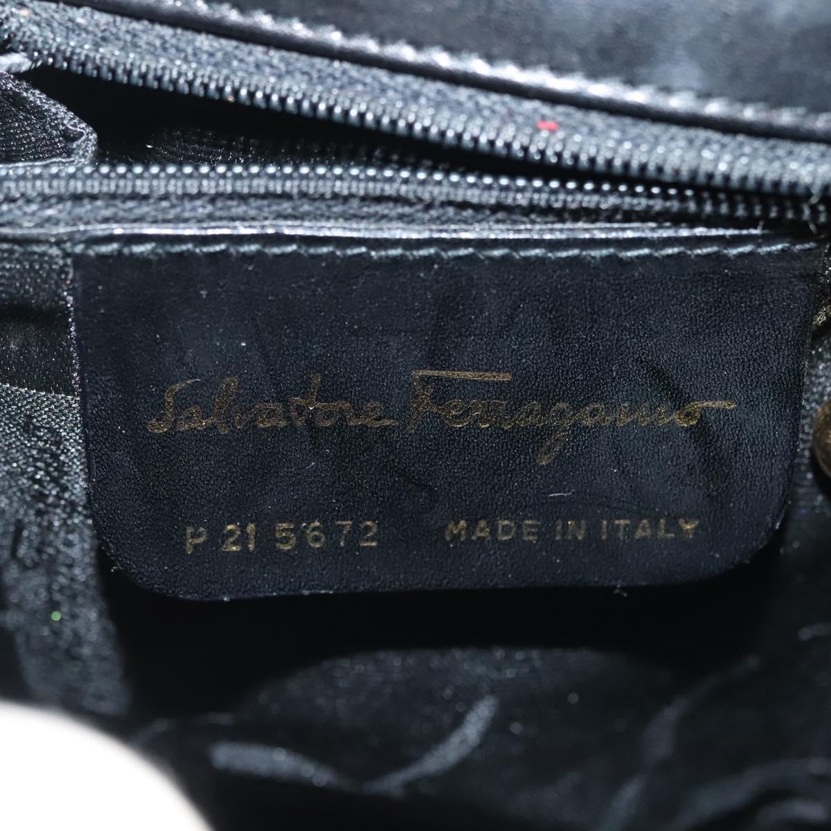 Salvatore Ferragamo Gancini Hand Bag Leather Black Gold Auth 140675