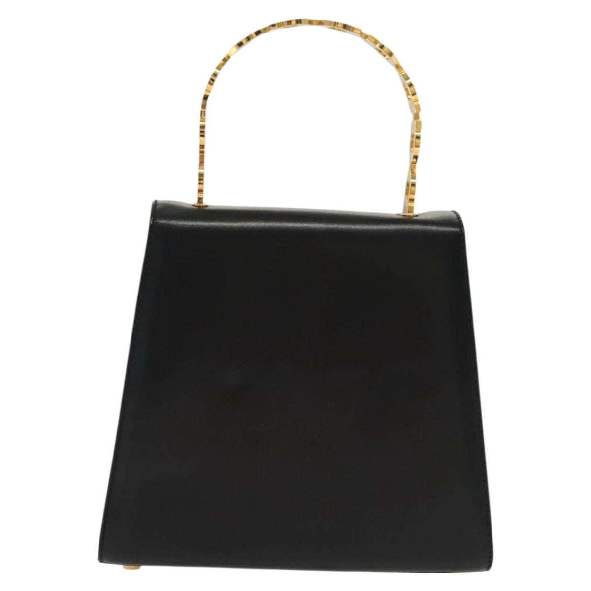 Salvatore Ferragamo Gancini Hand Bag Leather Black Gold Auth 140675