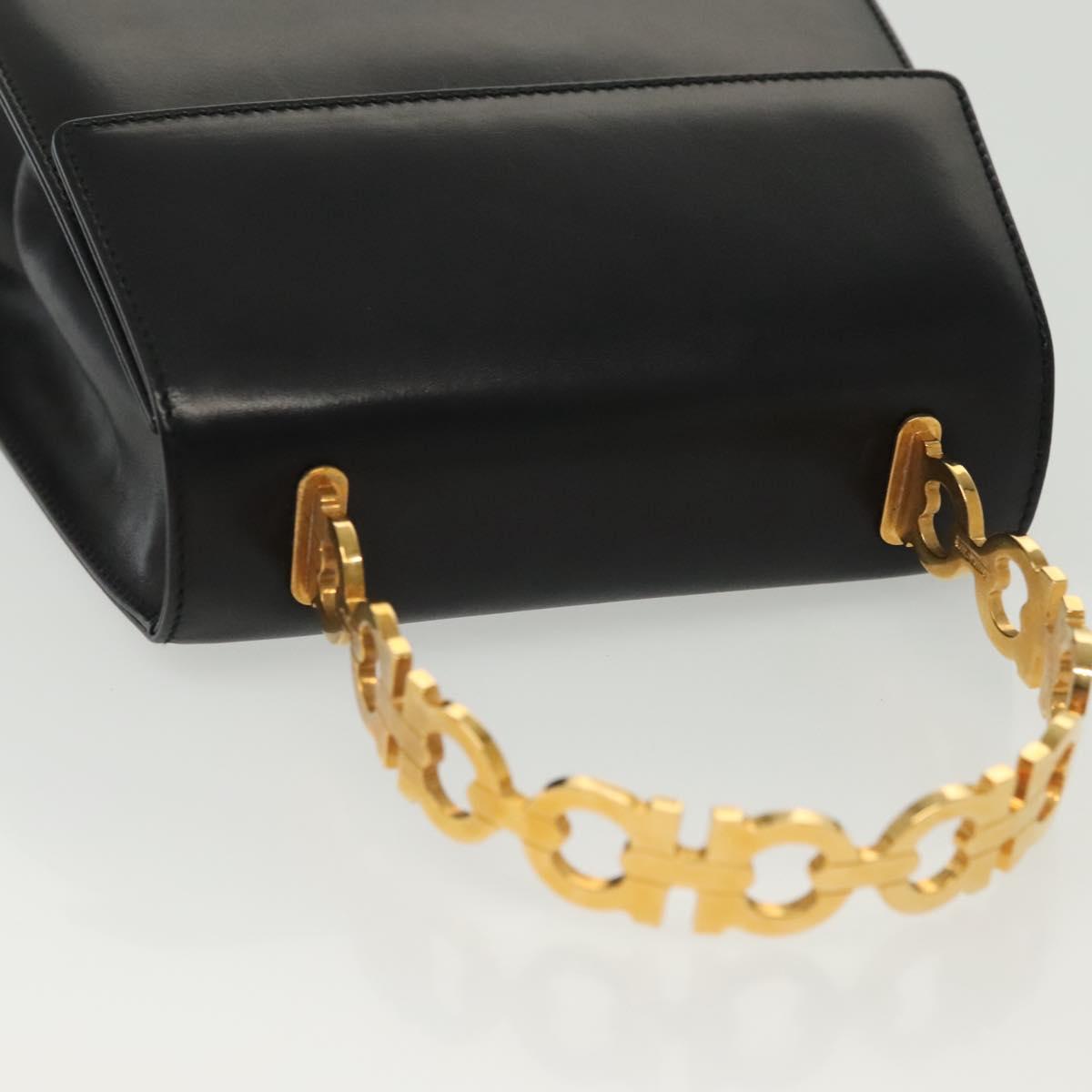 Salvatore Ferragamo Gancini Hand Bag Leather Black Gold Auth 140675