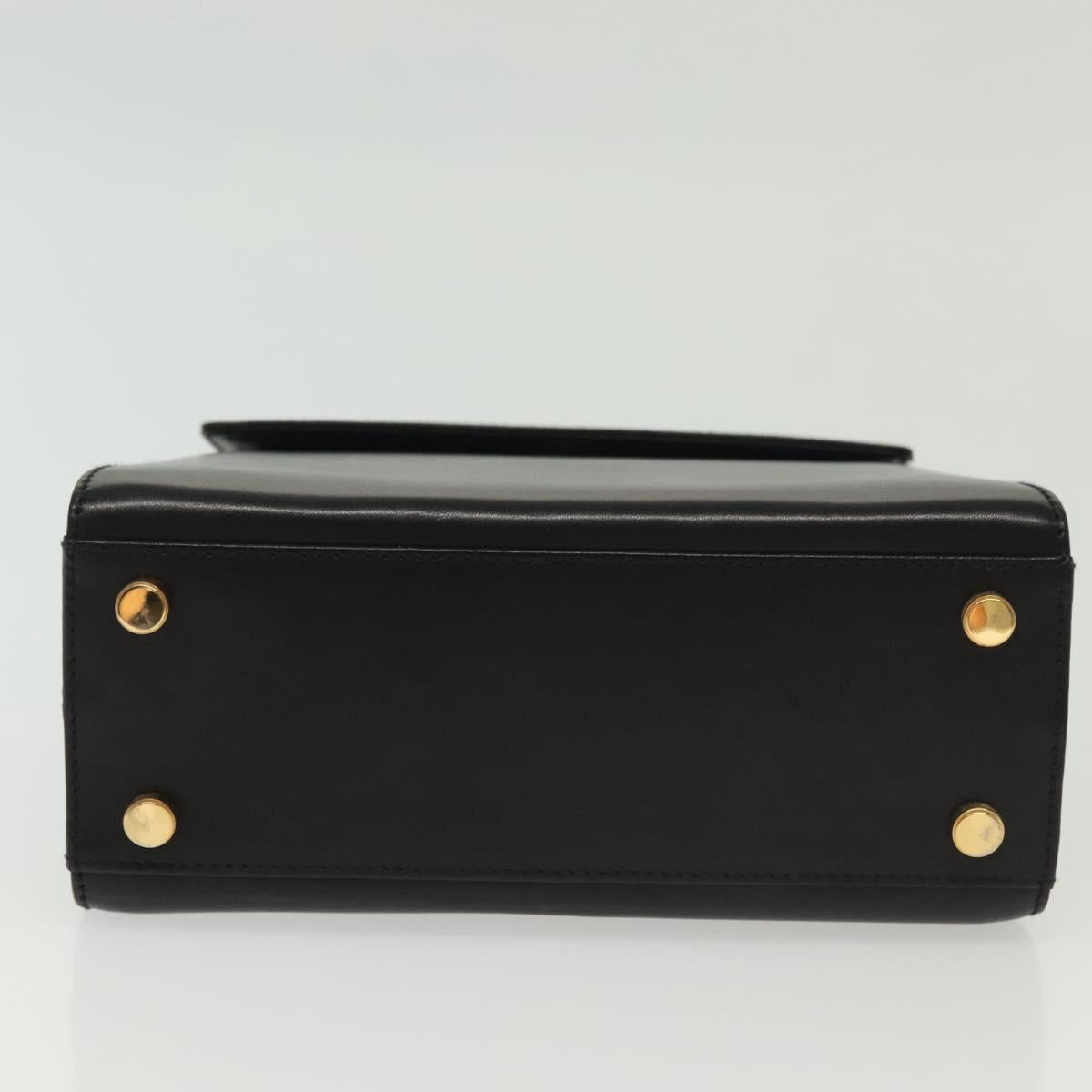 Salvatore Ferragamo Gancini Hand Bag Leather Black Gold Auth 140675