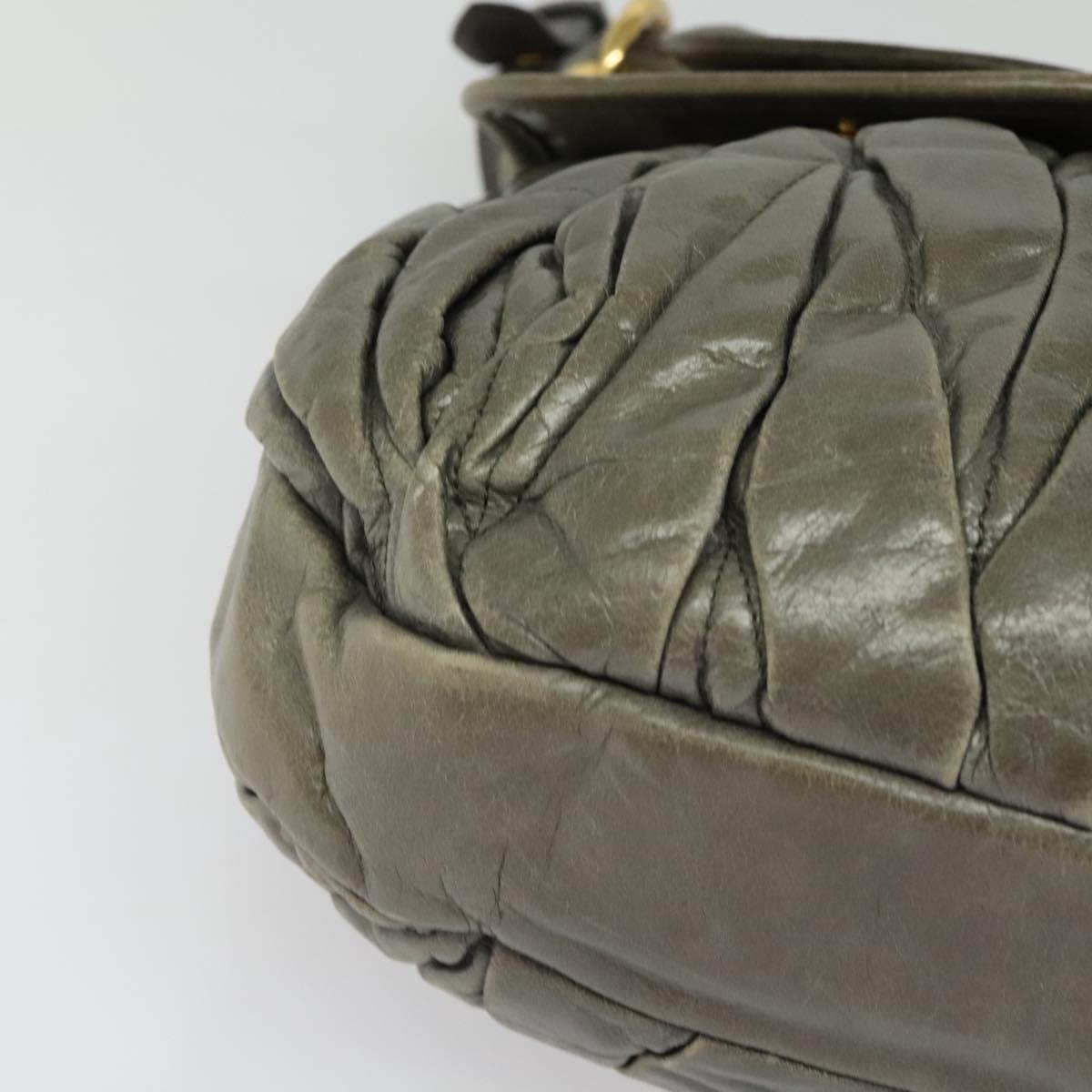 Miu Miu Matelasse Shoulder Bag Leather 2way Gray Gold Auth 140677