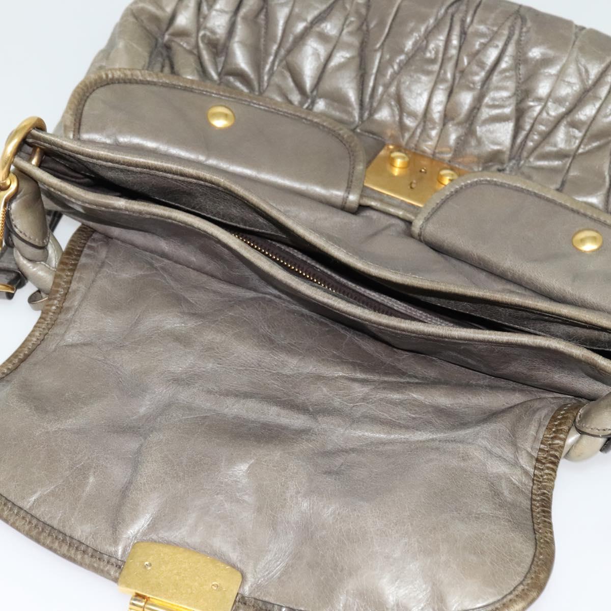 Miu Miu Matelasse Shoulder Bag Leather 2way Gray Gold Auth 140677