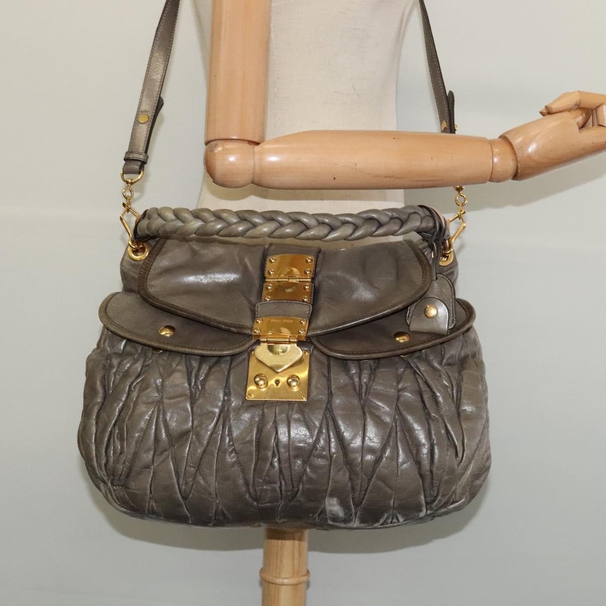 Miu Miu Matelasse Shoulder Bag Leather 2way Gray Gold Auth 140677
