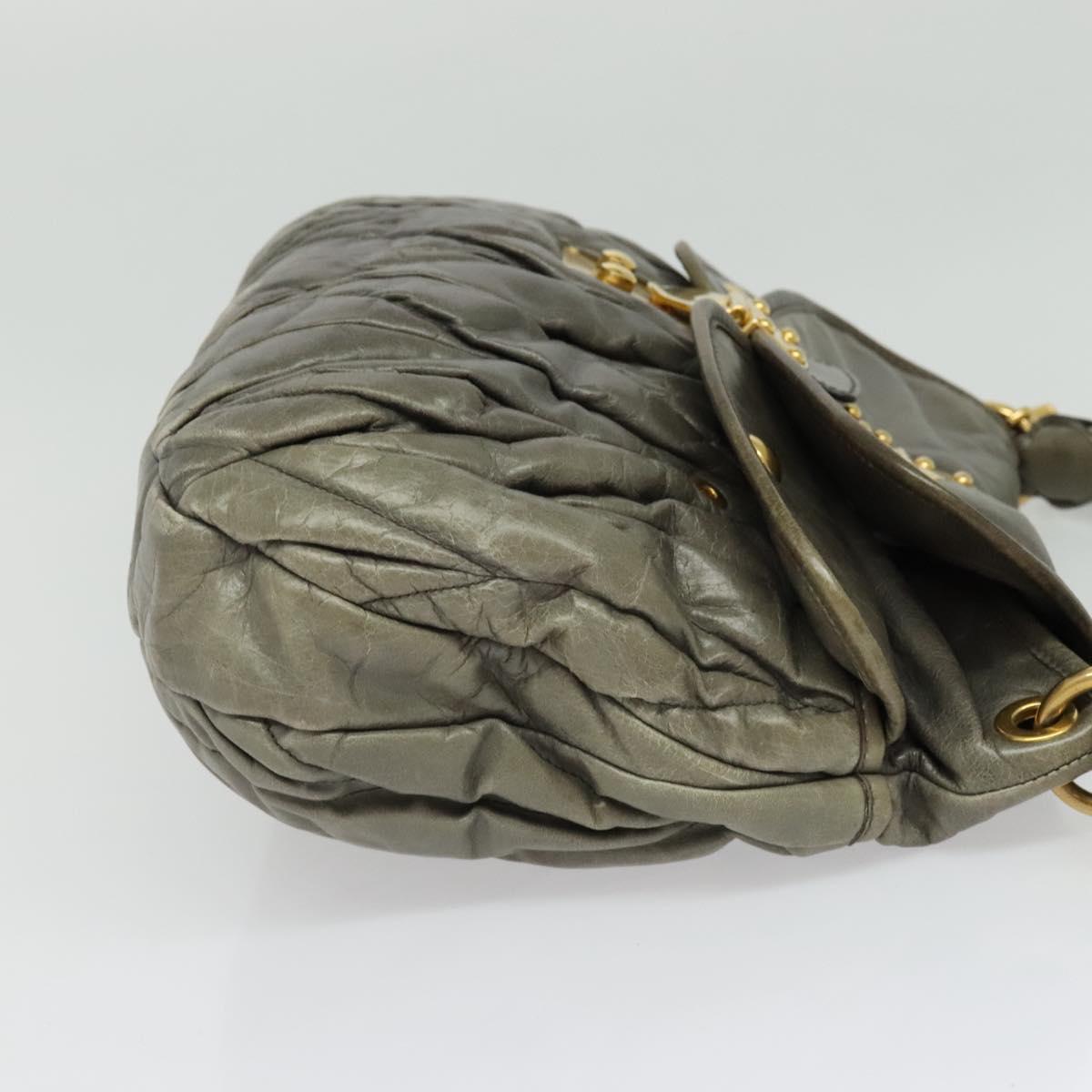 Miu Miu Matelasse Shoulder Bag Leather 2way Gray Gold Auth 140677