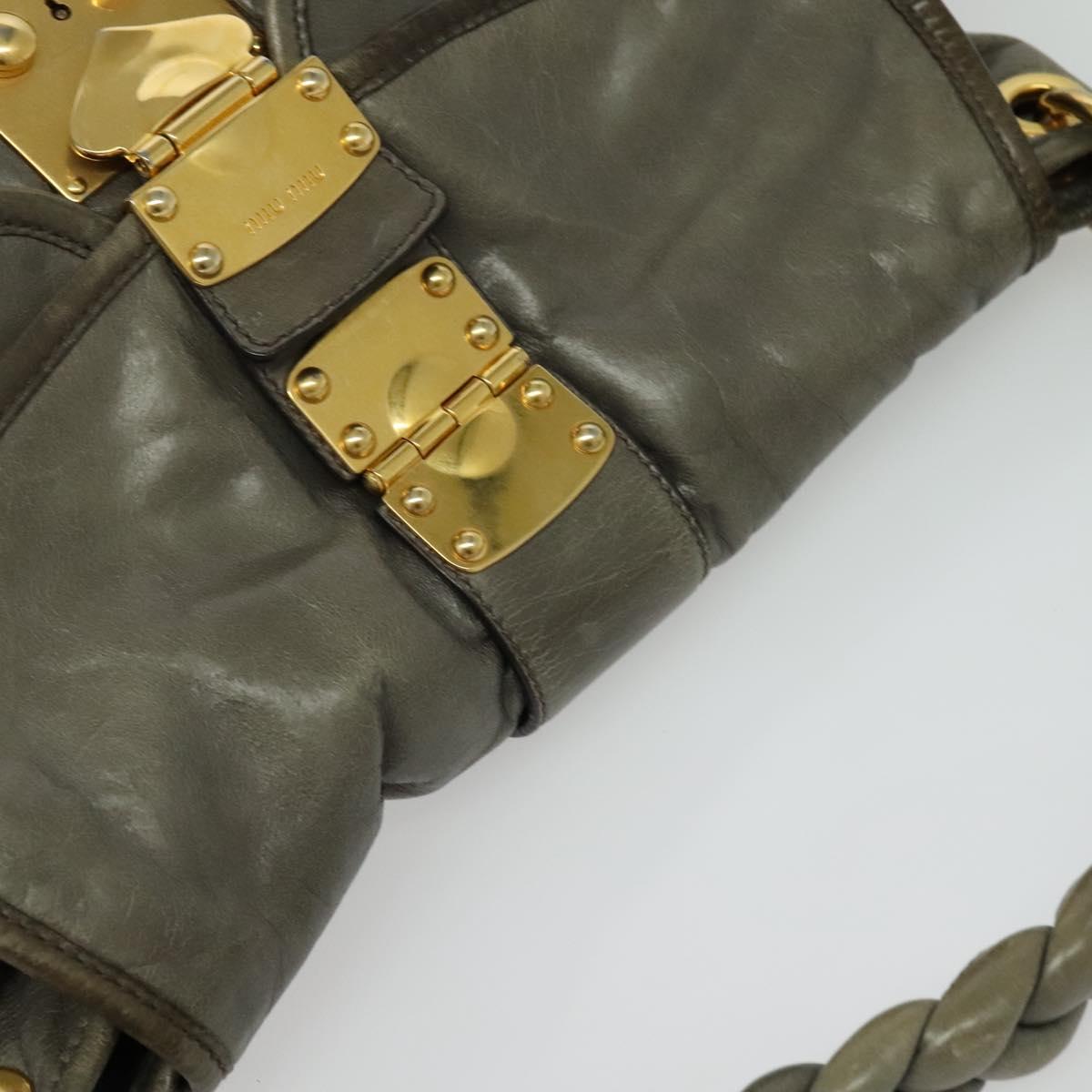 Miu Miu Matelasse Shoulder Bag Leather 2way Gray Gold Auth 140677