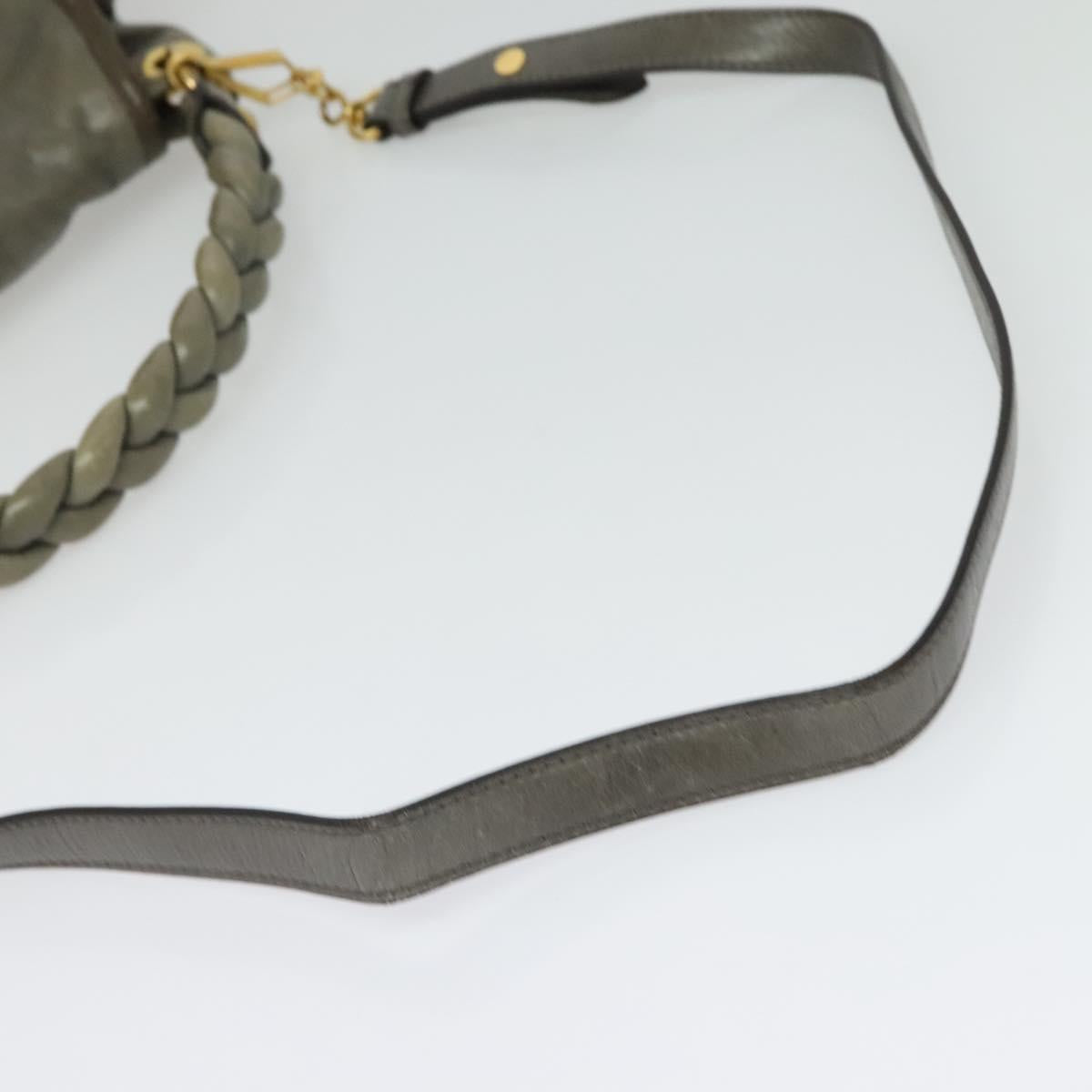 Miu Miu Matelasse Shoulder Bag Leather 2way Gray Gold Auth 140677