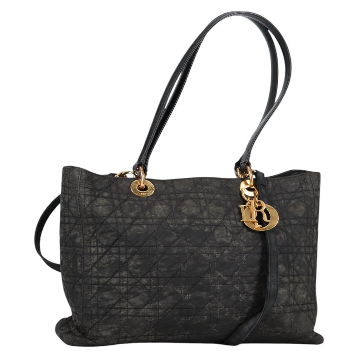 Christian Dior Canage Tote Bag Nylon 2way Black Gold Auth 140681