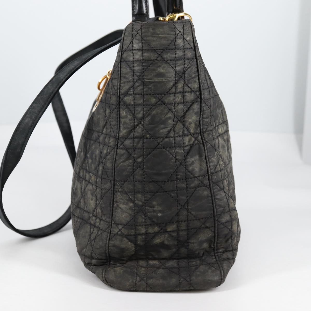 Christian Dior Canage Tote Bag Nylon 2way Black Gold Auth 140681