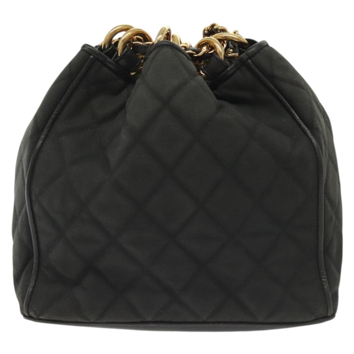 CHANEL Matelasse Shoulder Bag Canvas Black Gold CC Auth 140683