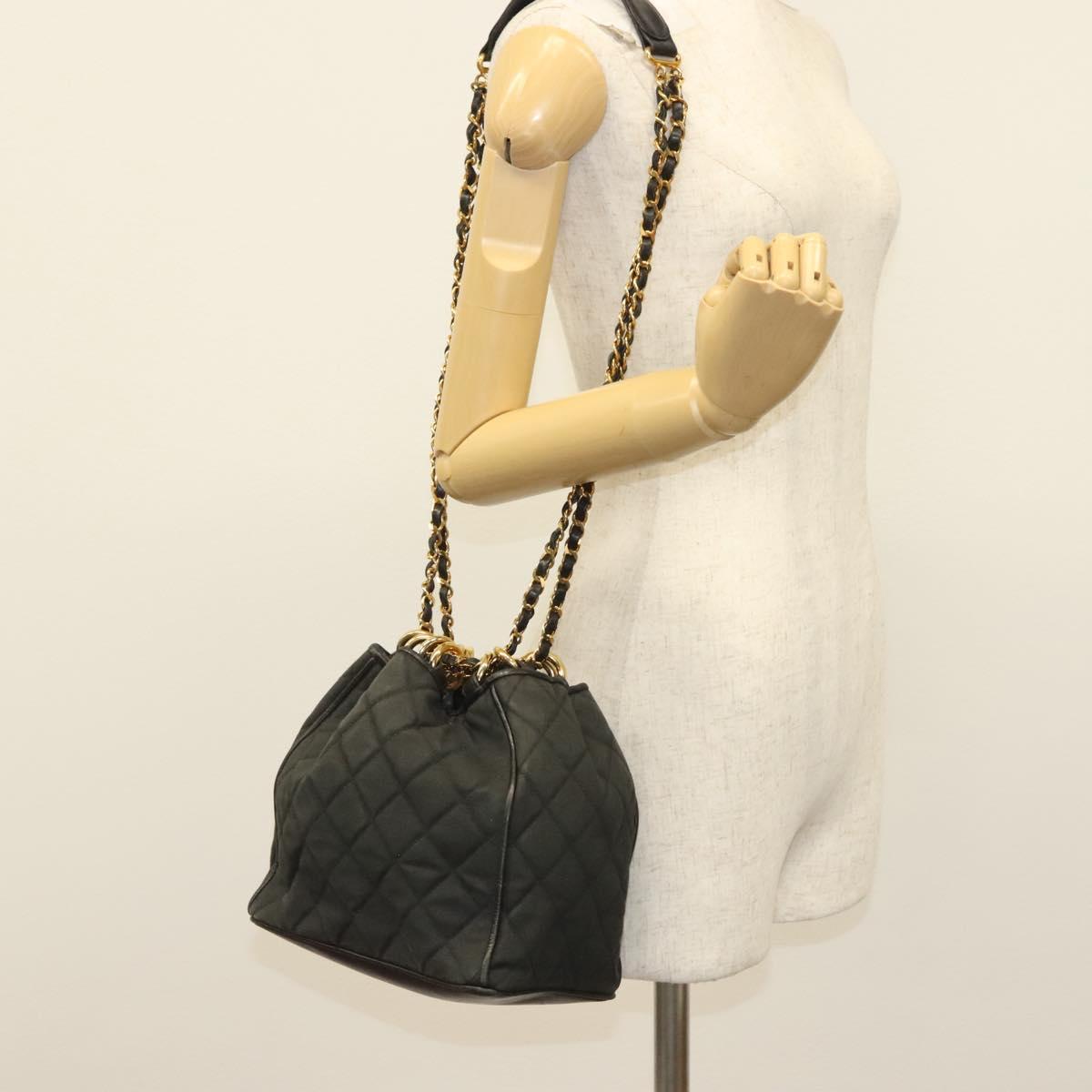 CHANEL Matelasse Shoulder Bag Canvas Black Gold CC Auth 140683