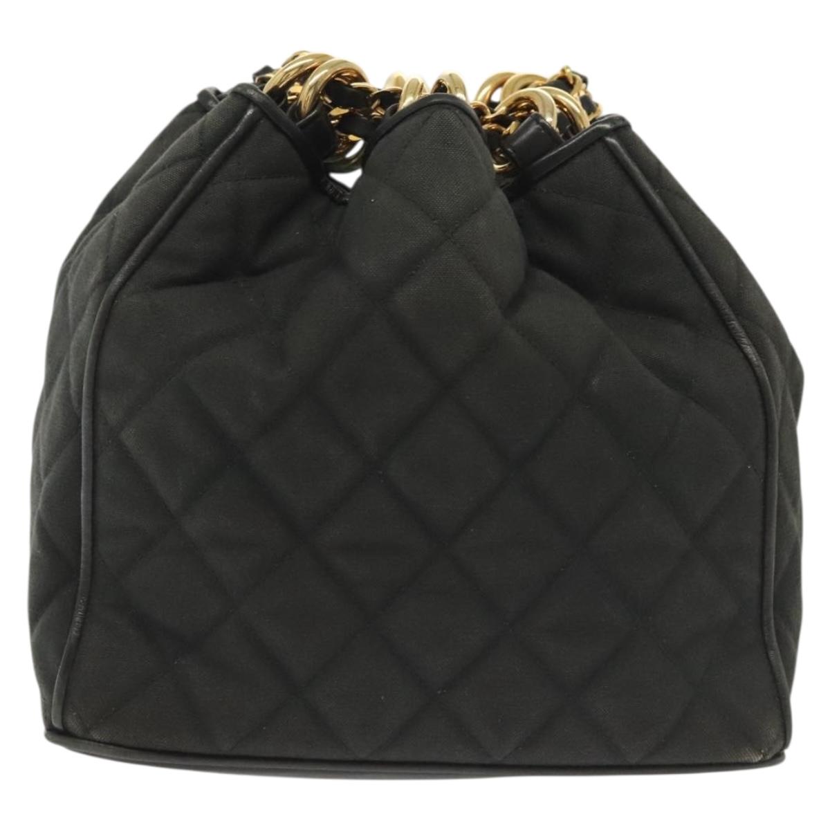 CHANEL Matelasse Shoulder Bag Canvas Black Gold CC Auth 140683