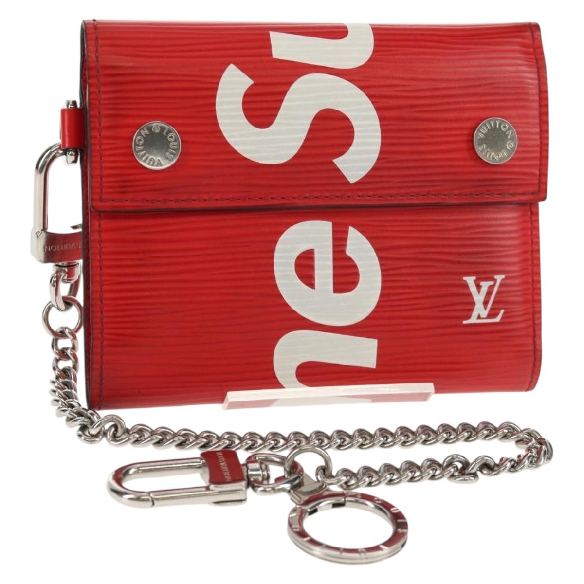 LOUIS VUITTON Epi LV × Supreme Chain Compact Wallet Red M67755 LV Auth 140687M