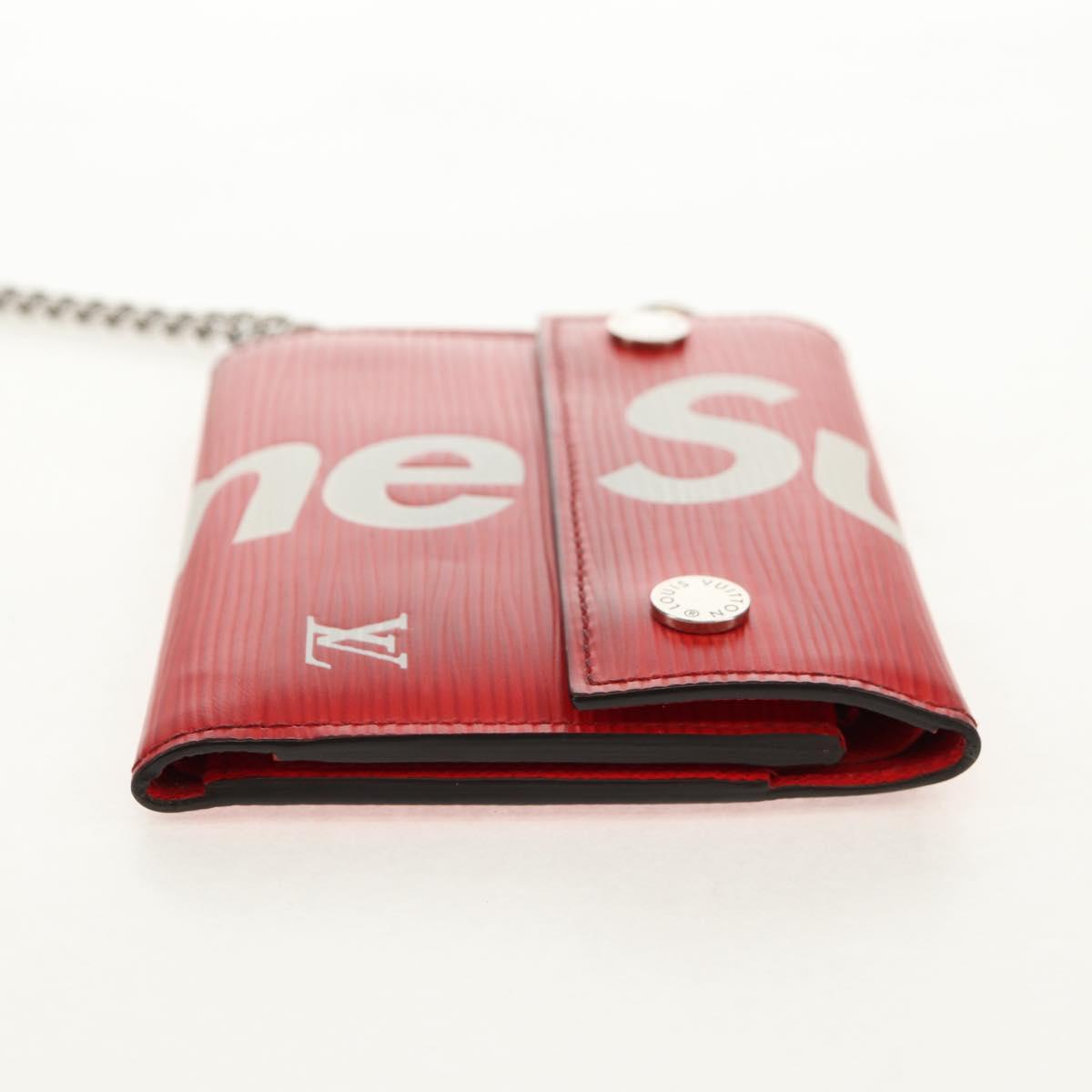 LOUIS VUITTON Epi LV × Supreme Chain Compact Wallet Red M67755 LV Auth 140687M