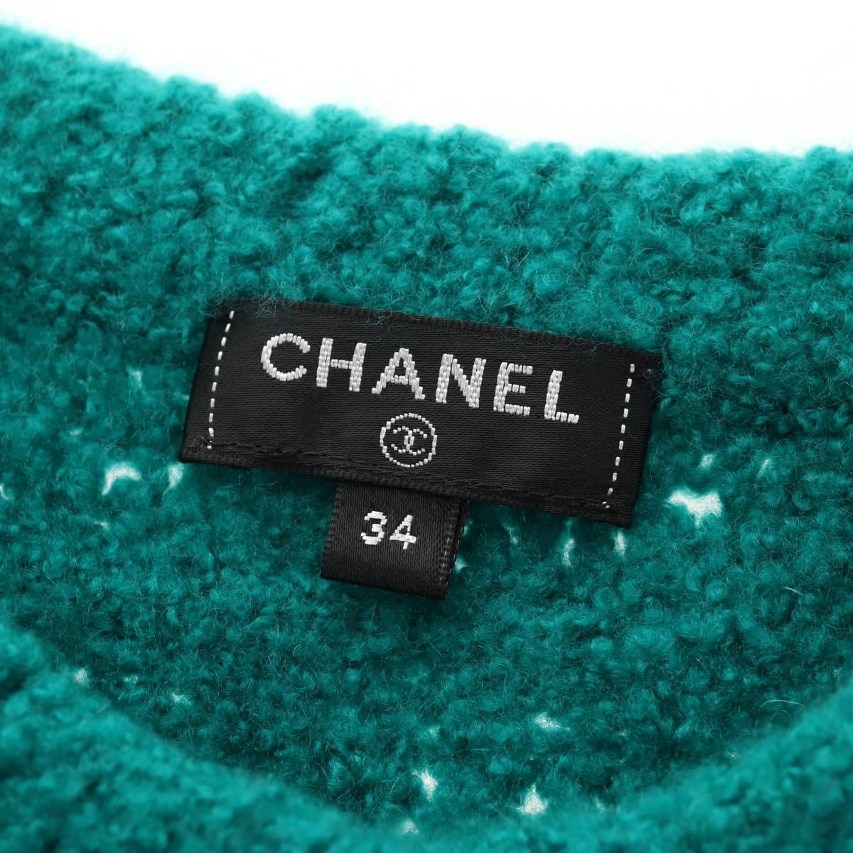 CHANEL Jacket Tweed Green Silver CC Auth 140691M