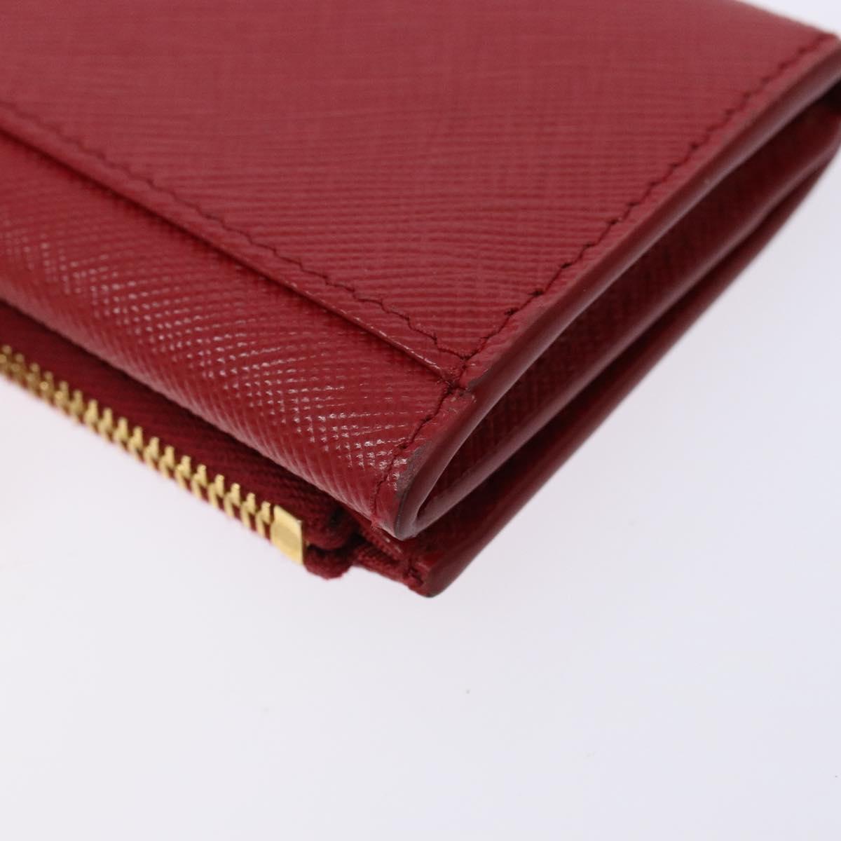 PRADA Card Case Safiano leather Red Gold Auth 140692