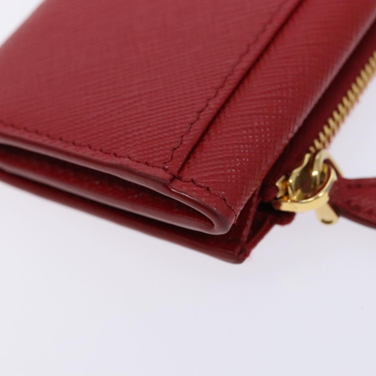 PRADA Card Case Safiano leather Red Gold Auth 140692