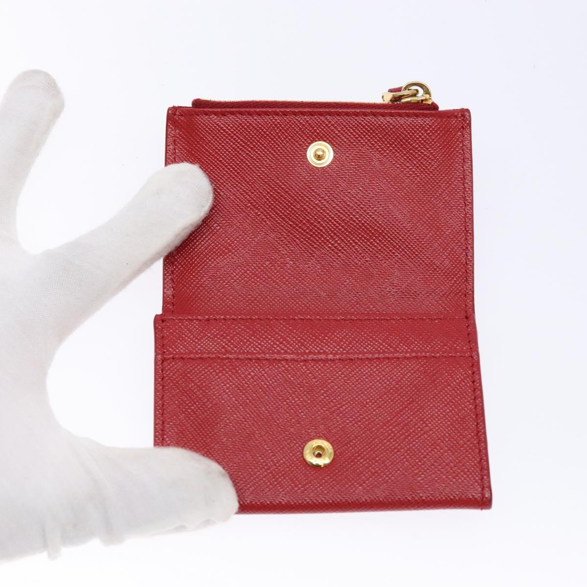PRADA Card Case Safiano leather Red Gold Auth 140692